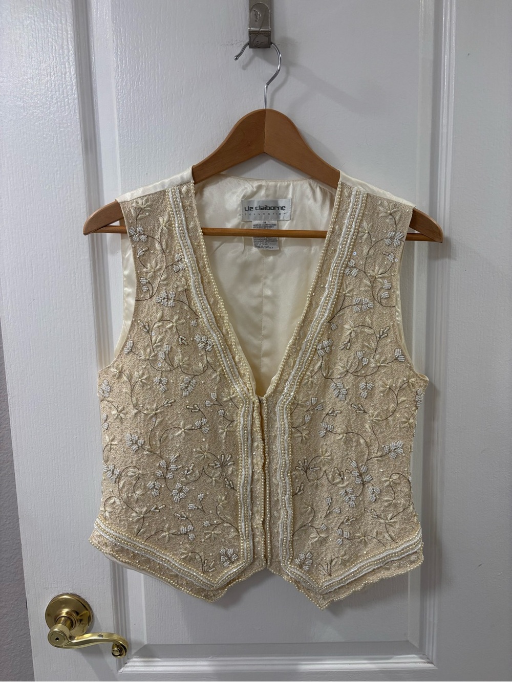 Vintage 90s Liz Claiborne Intricate Classy Silk Beaded Embroidered Tie-Back Vest